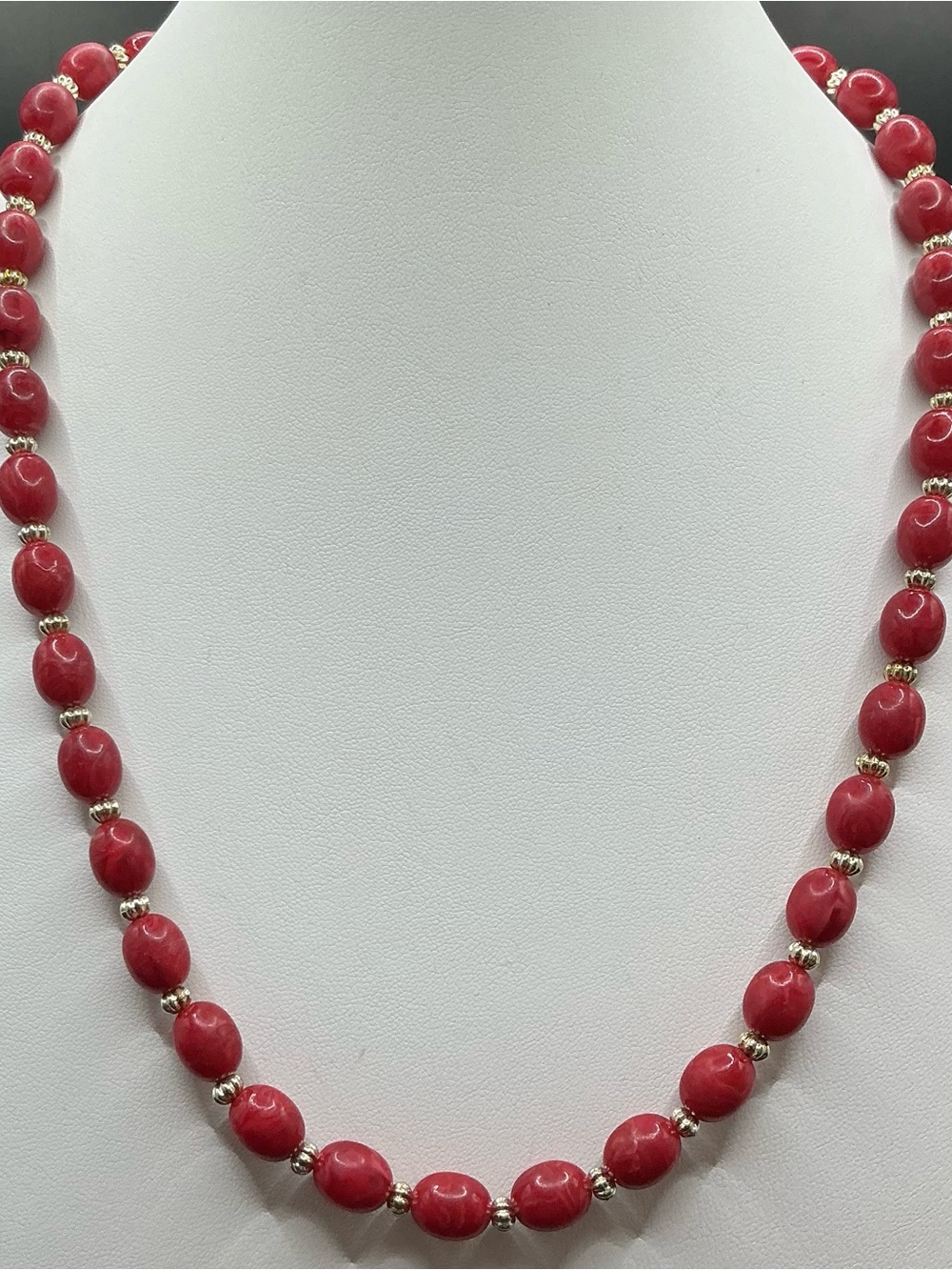 VINTAGE RED ABD GOLD BEAD NECKLACE 24”